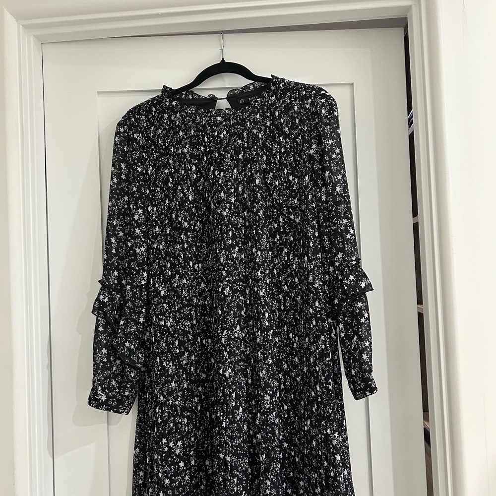Zara Black and White Long Sleeve Dress with Bishop Sleeves